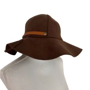 NWT Adora Woman’s Hats Floppy Brim Brown Wool Hat Braided Leather Trim, One Sz,